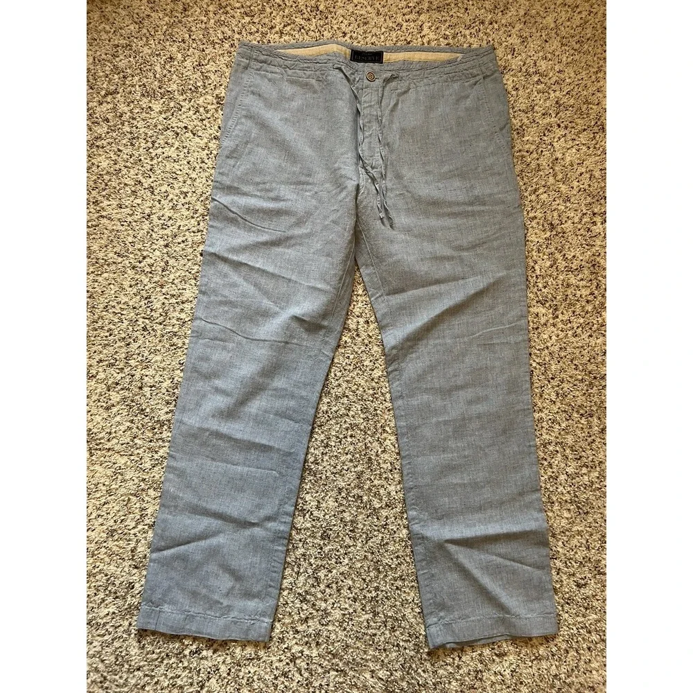 Jos‎ A Bank Reserve Mn 36x30 Light Blue 100% Linen Drawstring Waist Straight Pan